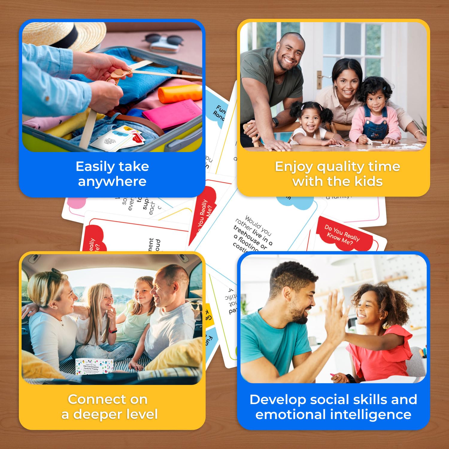 TALKWISE laminated cards close-up highlight durability and reusable prompts.