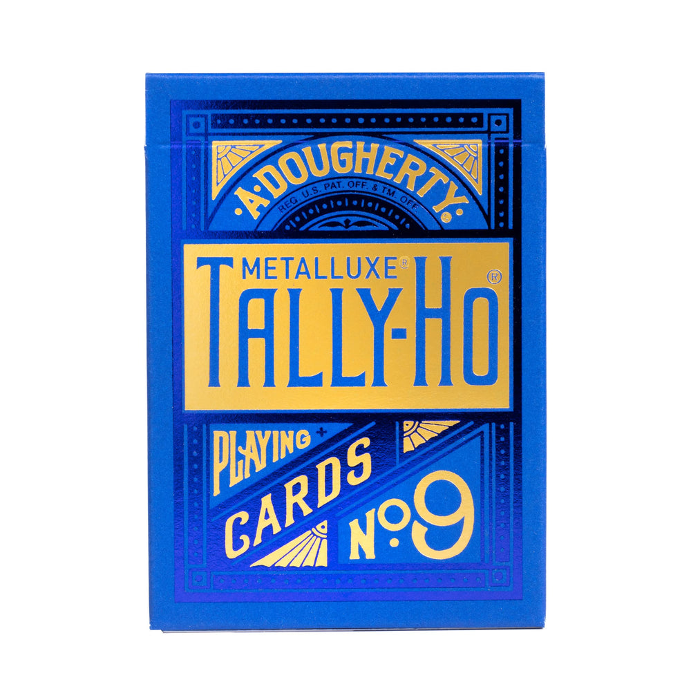 Tally-Ho MetalLuxe blue card backs with foil enhance visual appeal.