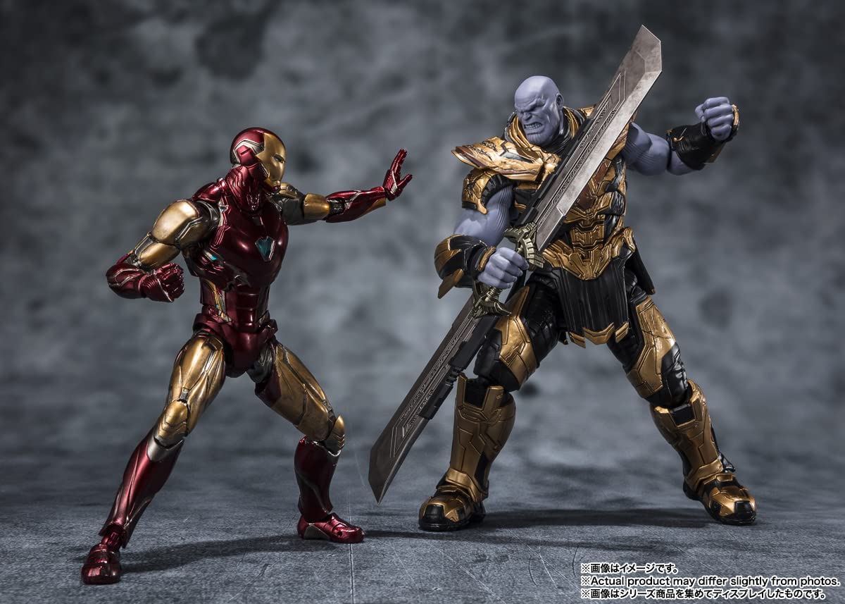 TAMASHII NATIONS Iron Man Mark 85 finger snap captures iconic moment poses.