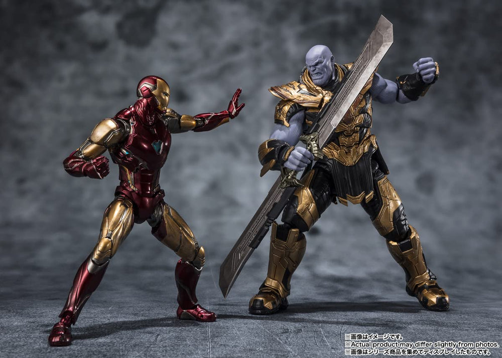 TAMASHII NATIONS Iron Man Mark 85 finger snap captures iconic moment poses.