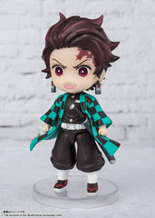 Tamashii Nations Demon Slayer Tanjiro Water Breathing mini-figure with custom stand for stable posing.