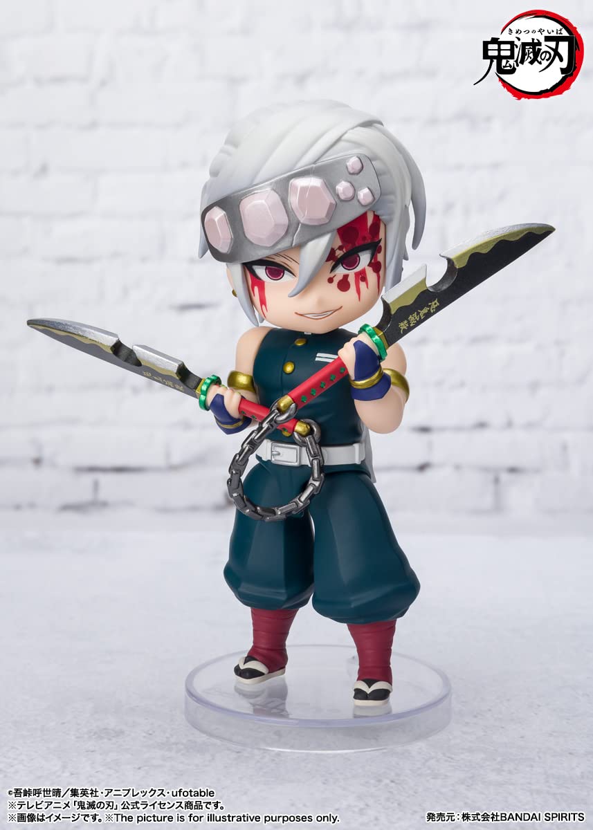 Tamashii Nations Tengen Uzui mini figure posed with stand for dynamic display