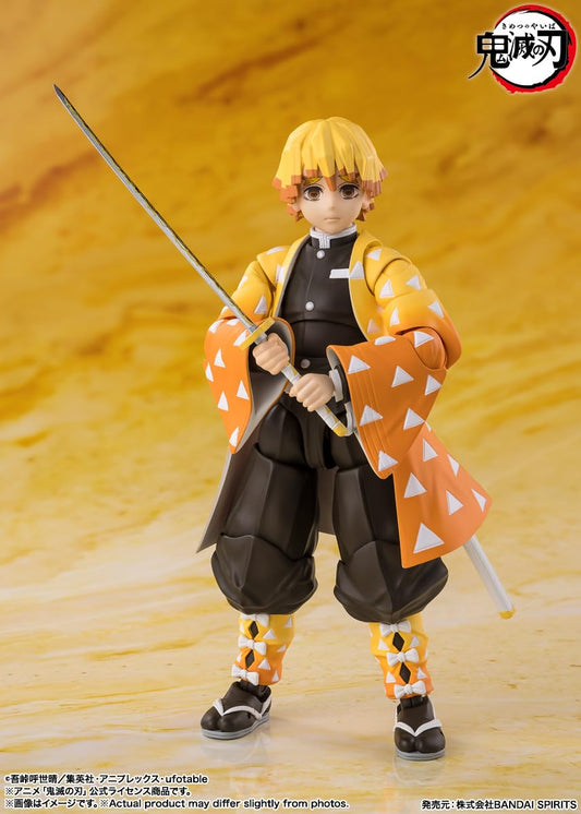 Tamashii Nations Zenitsu Agatsuma S.H.Figuarts highly articulated joints for action poses.
