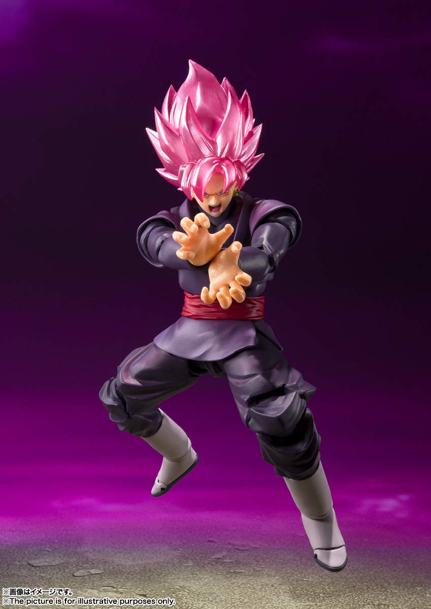 Tamashii Nations Goku Black Rose ki pink color evokes energetic aura for photos.