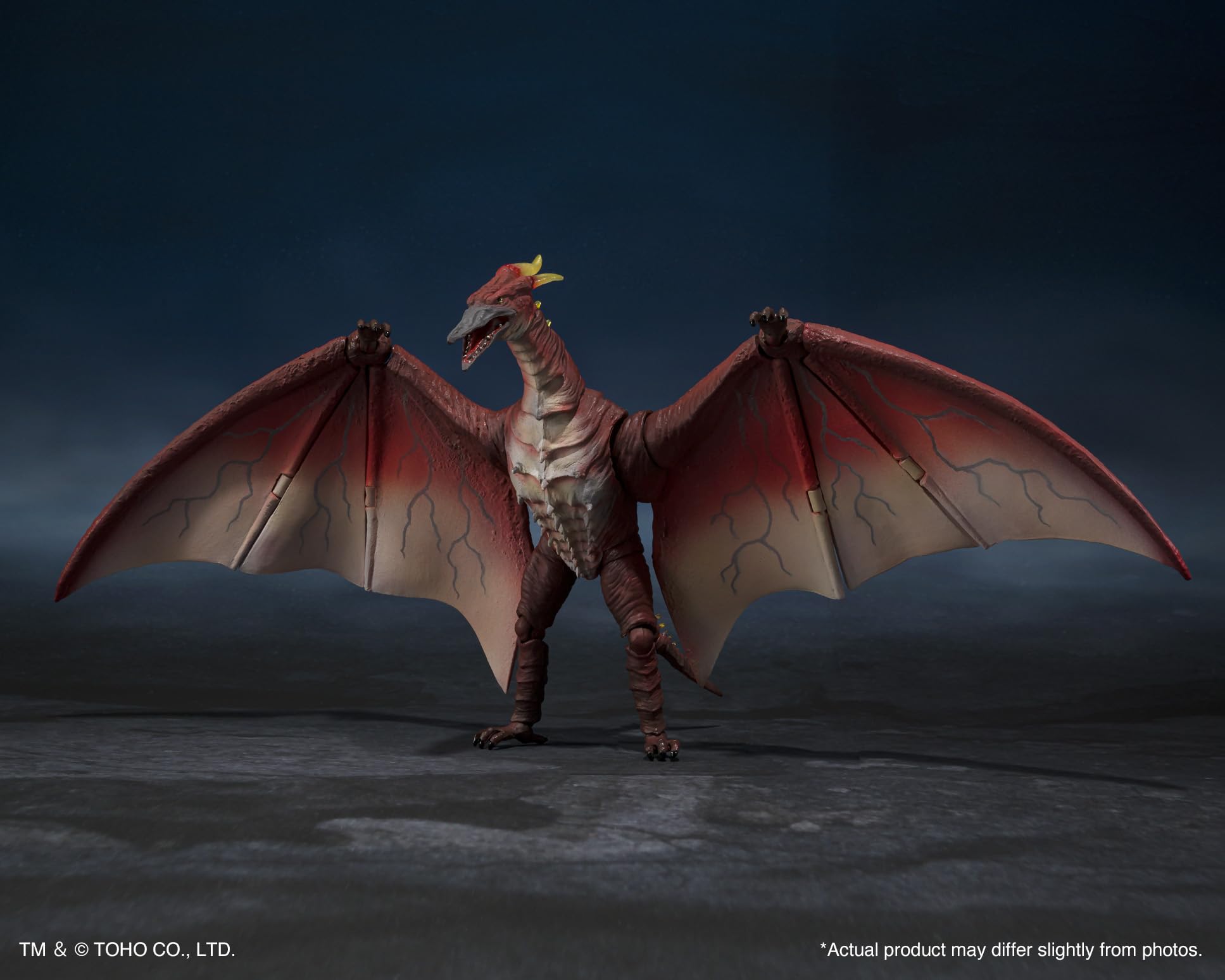 Tamashii Nations Fire Rodan figure reflecting on-screen fiery colors