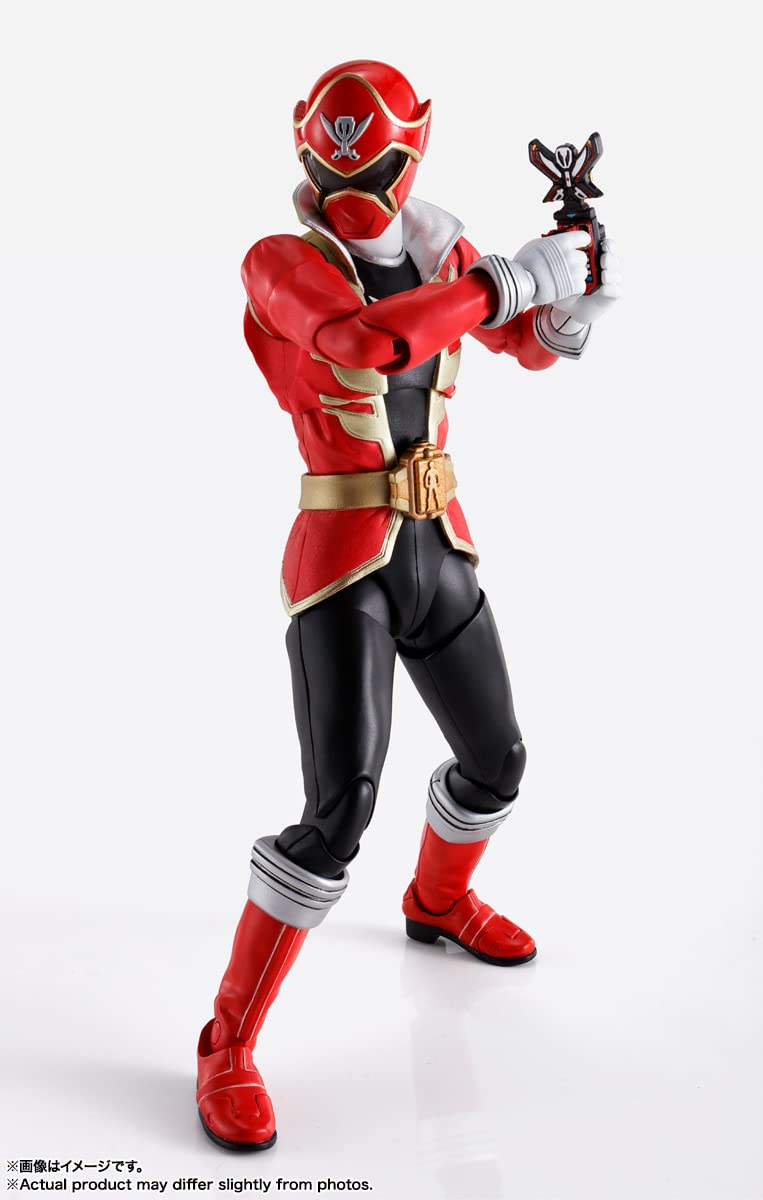Tamashii Nations Gokai Red mobiles open, showcasing accessories.