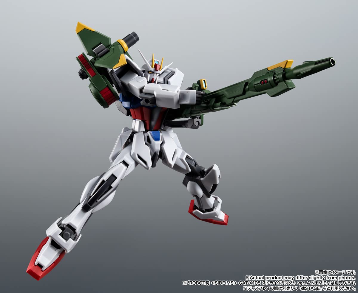 TAMASHII NATIONS Robot Spirits integration with GAT-X105 Strike Gundam Ver.A.N.I.M.E. ensures seamless posing.