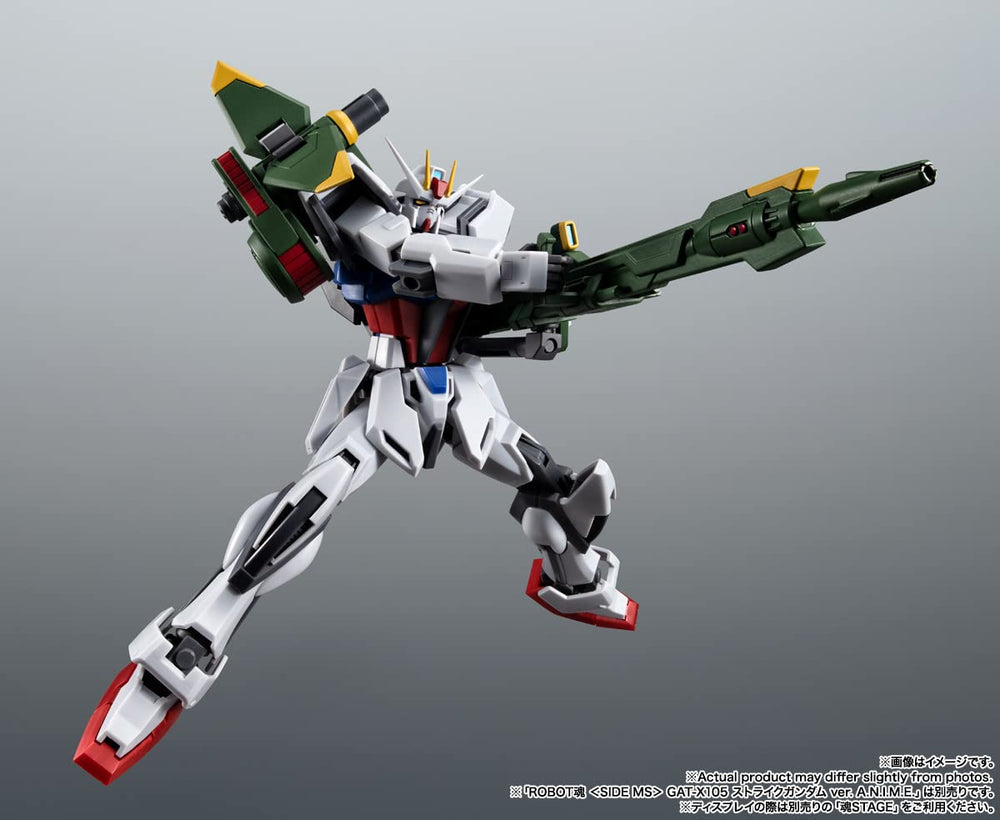 TAMASHII NATIONS Robot Spirits integration with GAT-X105 Strike Gundam Ver.A.N.I.M.E. ensures seamless posing.