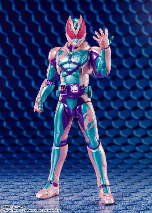 TAMASHII NATIONS Revi Rex Genome belt feature activated for dynamic action display.