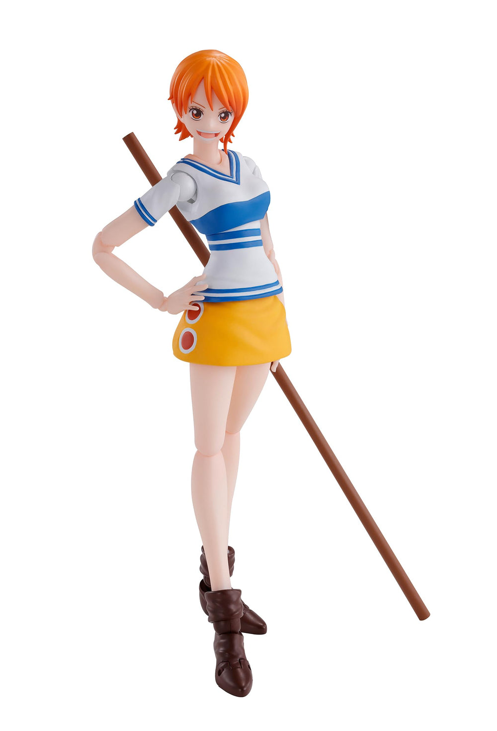 Tamashii Nations Nami Romance Dawn figure front view with dynamic poseability.