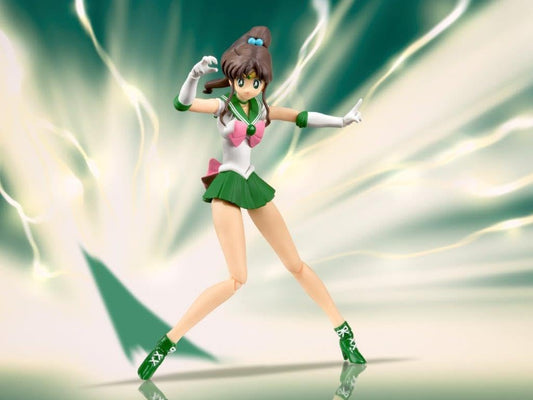 TAMASHII NATIONS Sailor Jupiter Animation Color Edition side view highlights refined sculpt and display potential.