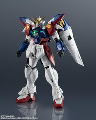 Tamashii Nations Wing Zero Gundam Universe dynamic pose, ideal for action photography.