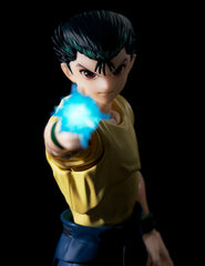 Tamashii Nations Yusuke Urameshi spirit bullet effect with fiery impact.