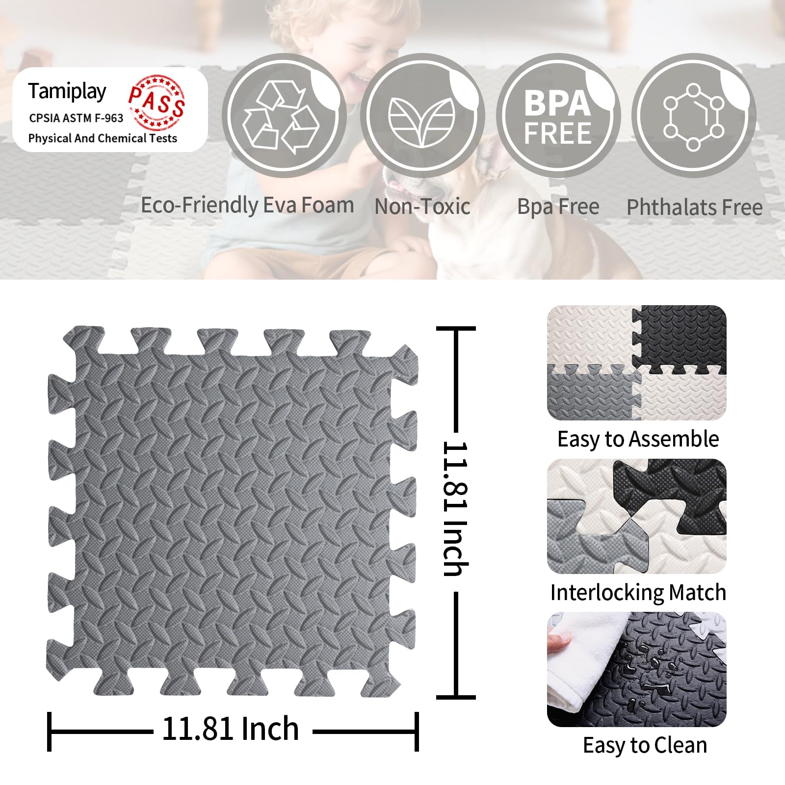 Tamiplay non-toxic EVA foam ensures a safe play surface for babies