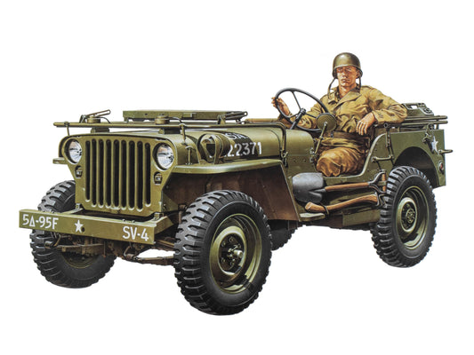 TAMIYA Jeep Willys MB kit detail close-up highlighting authentic 1/35 scale parts for accurate modeling