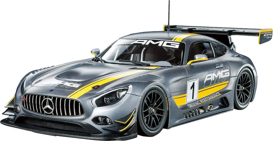 Tamiya Mercedes-AMG GT3 1/24 model front view for precise scale display.