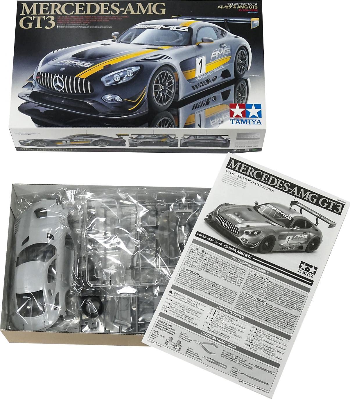 Tamiya Mercedes-AMG GT3 1/24 rear view showing racing silhouette.