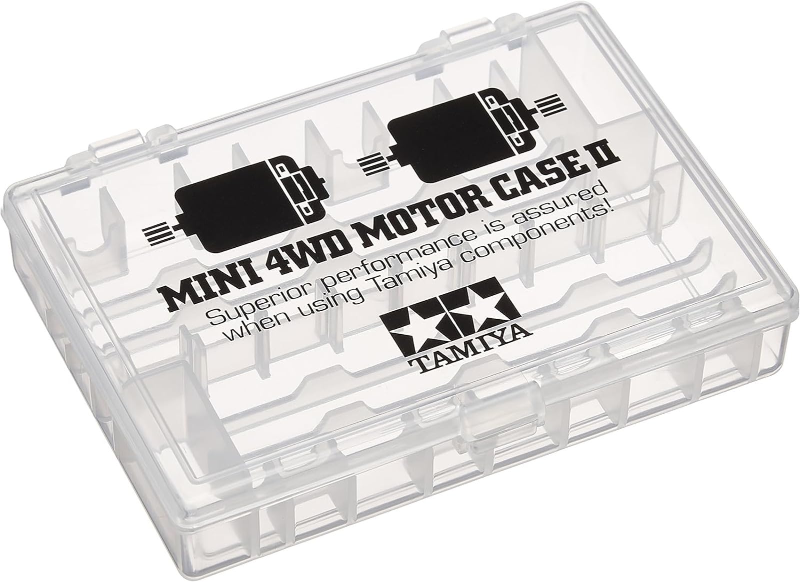 Tamiya Mini 4WD Motor Case 2 front view organizes shafts and parts for quick builds