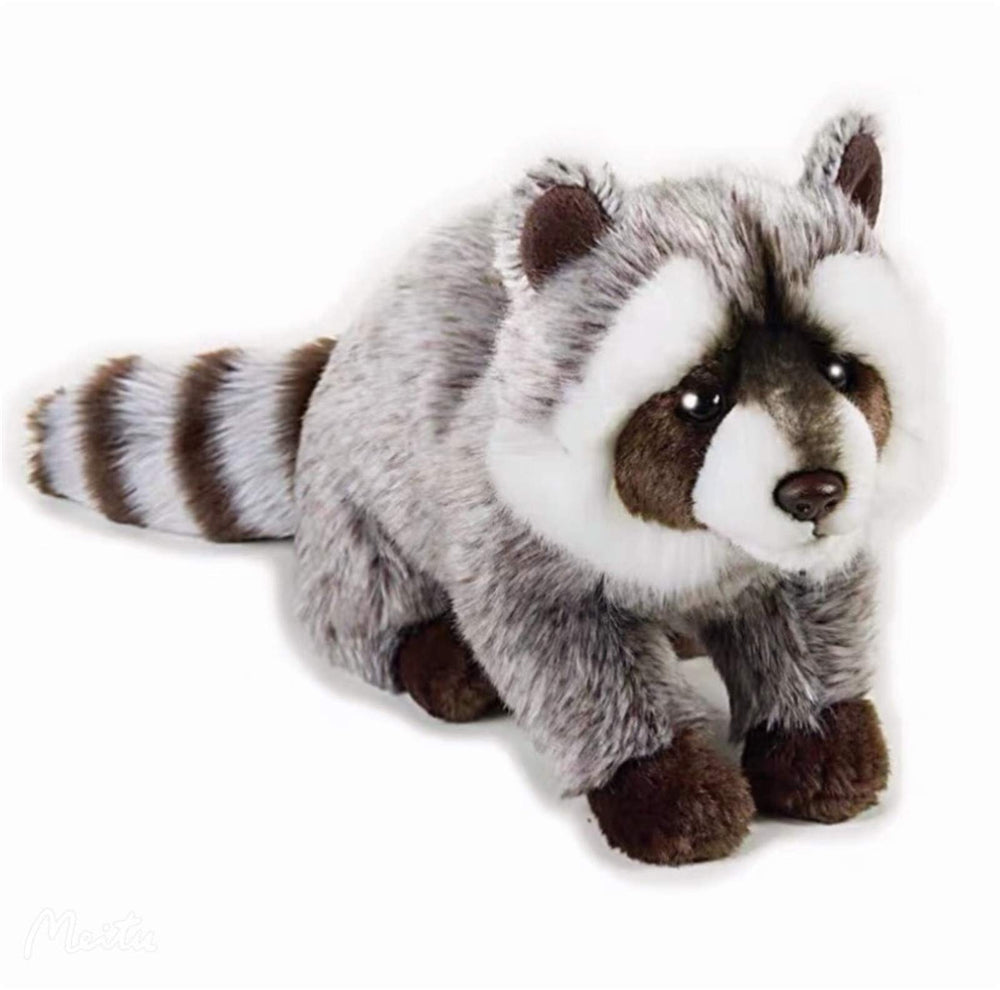 TAMMYFLYFLY raccoon plush with soft fur for cozy bedtime cuddles.