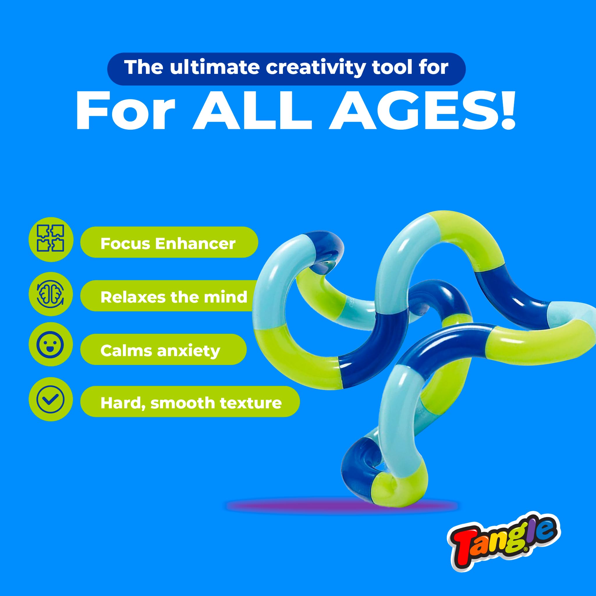 Tangle Jr Classic in hand showing flexible twisting for hands-on concentration.