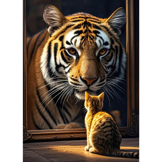 TangMosaic Feline Majesty 1000-piece puzzle cover: immersive feline art for a relaxing evening.