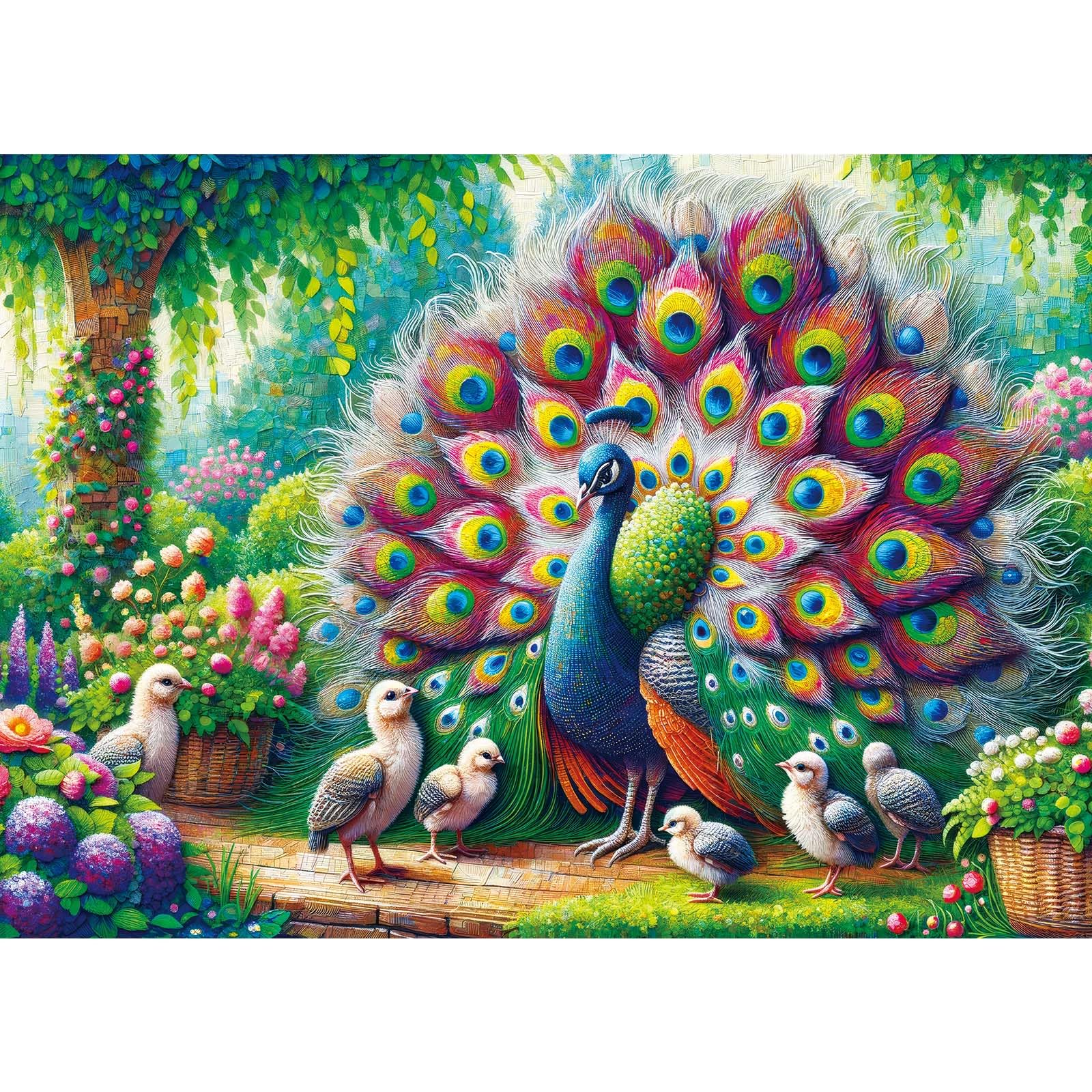 TangMosaic Peacock Family Puzzle pieces spread on table for cozy night