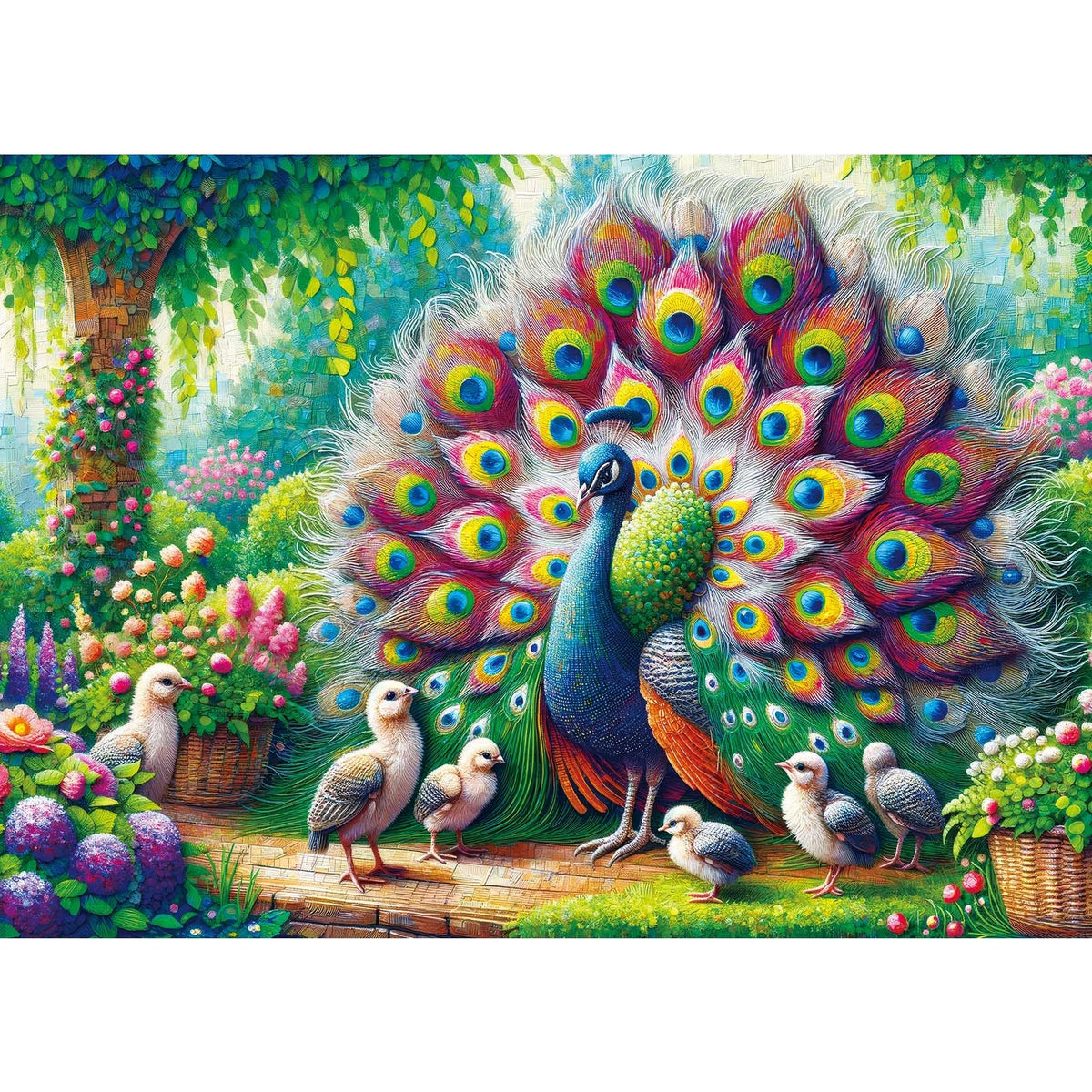 TangMosaic Peacock Family Puzzle pieces spread on table for cozy night