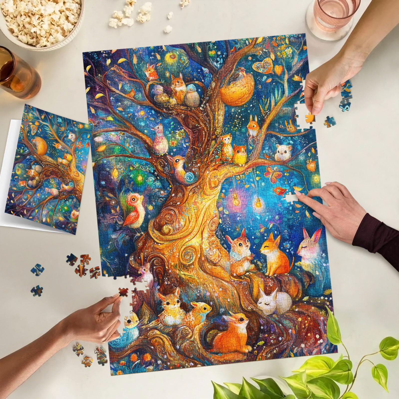 TangMosaic Treehouse Puzzle family-night image emphasizes social, engaging pastime.