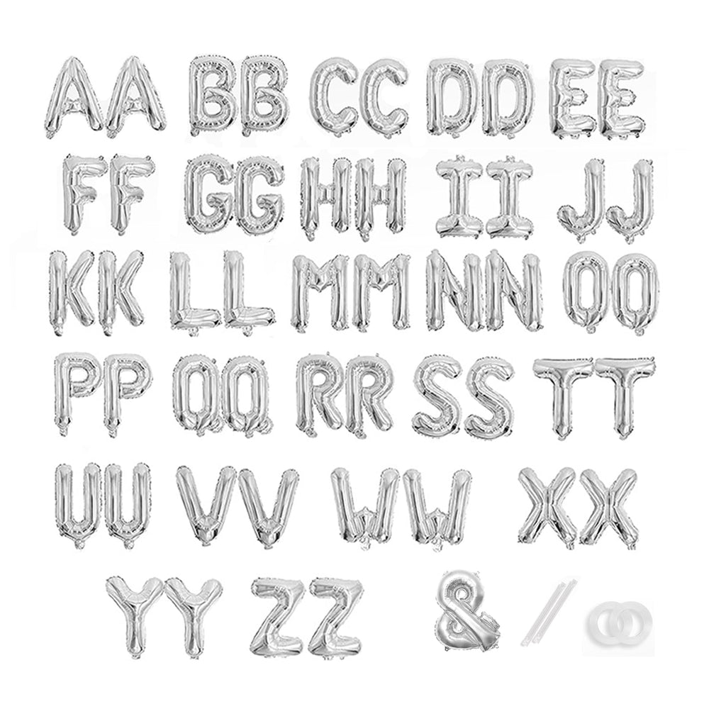 TangTuan 53-pcs silver foil letter balloons for custom banners and standout party decor.