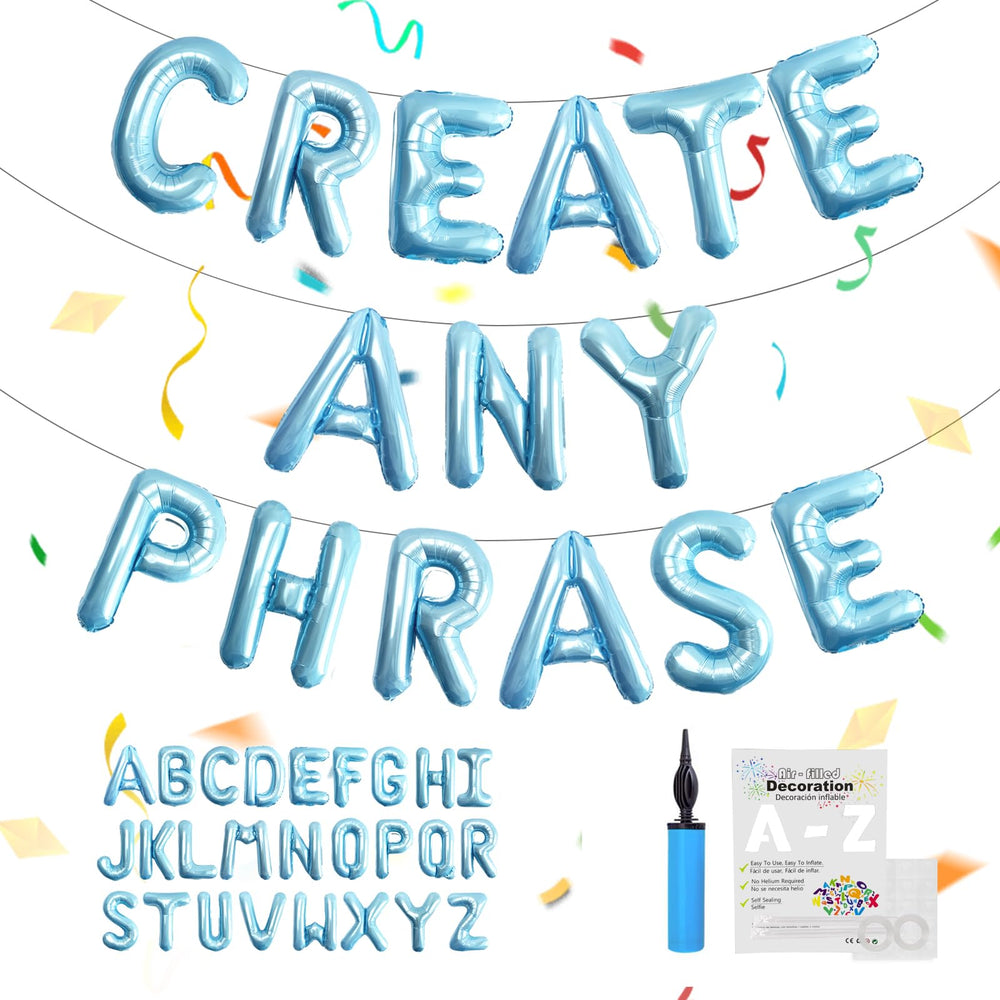 TangTuan baby blue foil alphabet balloons, two A-Z sets for custom banners at parties