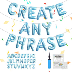 TangTuan baby blue foil alphabet balloons, two A-Z sets for custom banners at parties