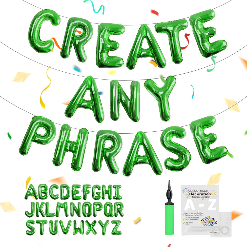 TangTuan green foil letter balloons in 16-inch size for bold birthday banners.