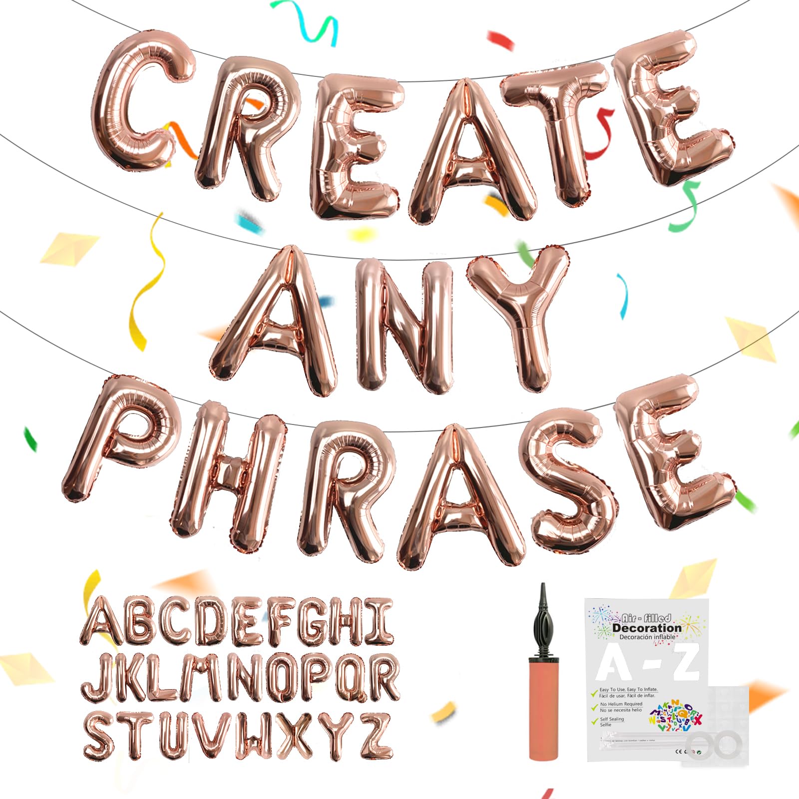 TangTuan rose gold foil letter balloons A-Z set for custom banners.