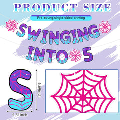 TaoBary swinging-into-5 banner featuring spider motif for kids' party fun