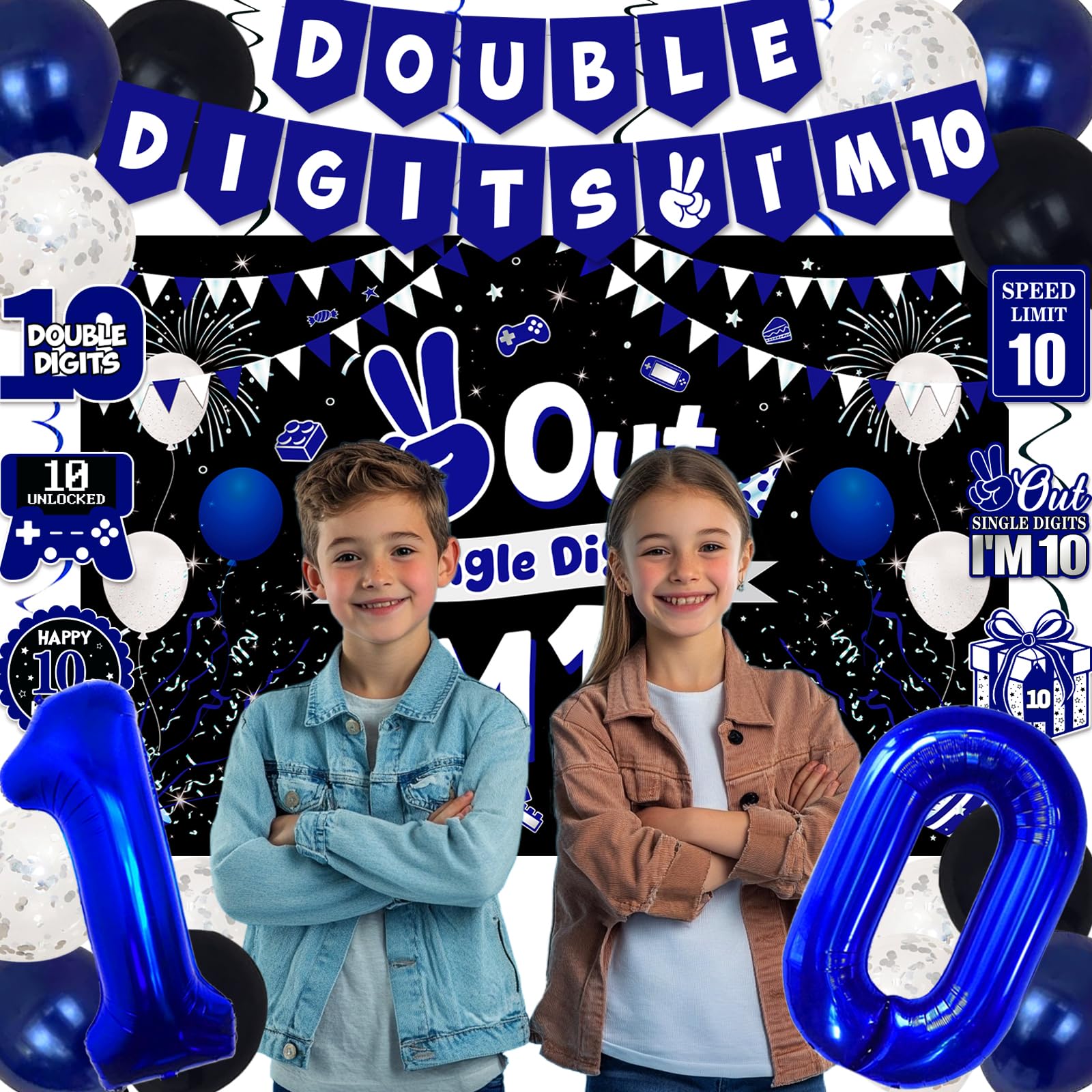 TAOTOSUNE blue black white confetti balloons set adds color to the party.