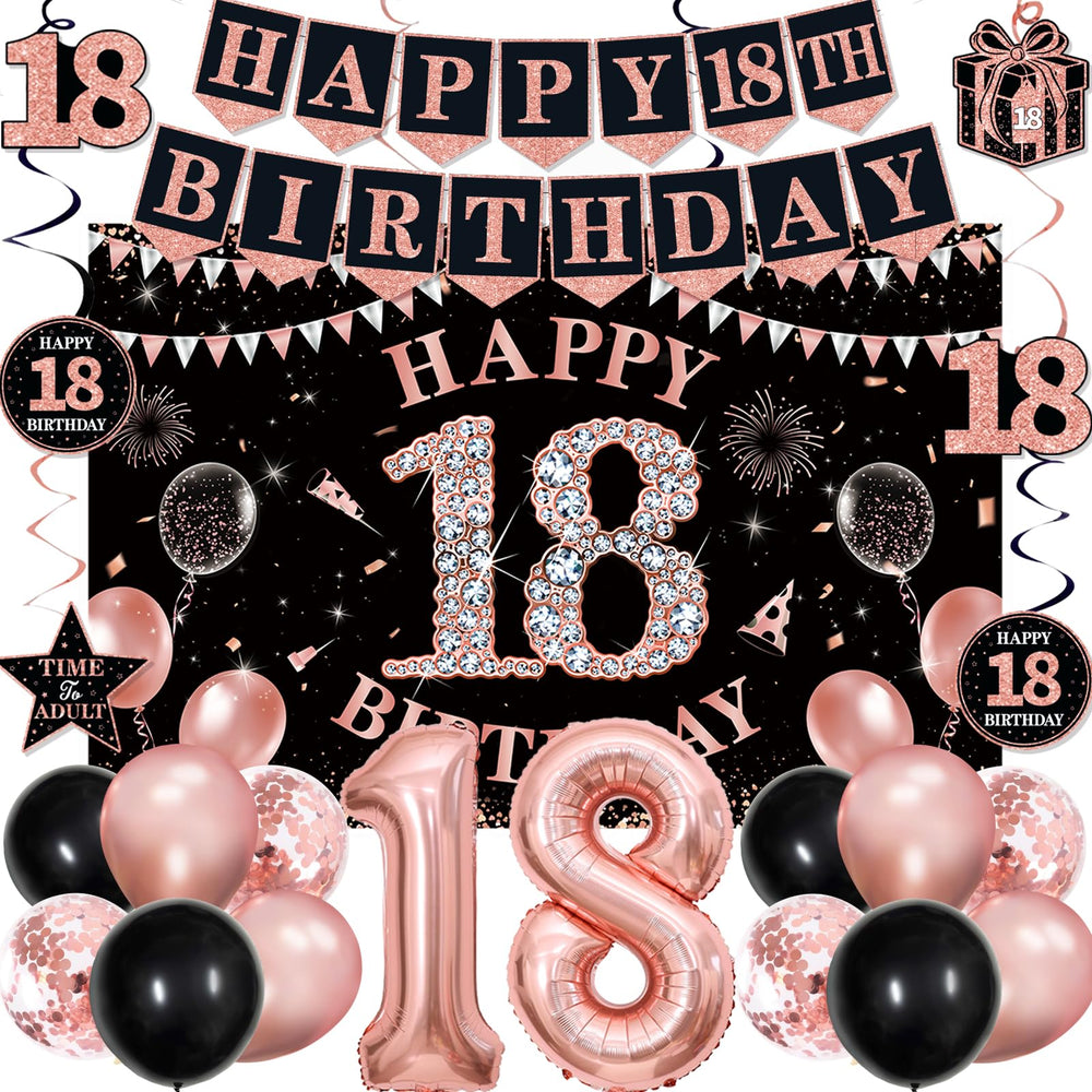 TAOTOSUNE rose gold and black banner for 18th birthday creates stylish entry points.
