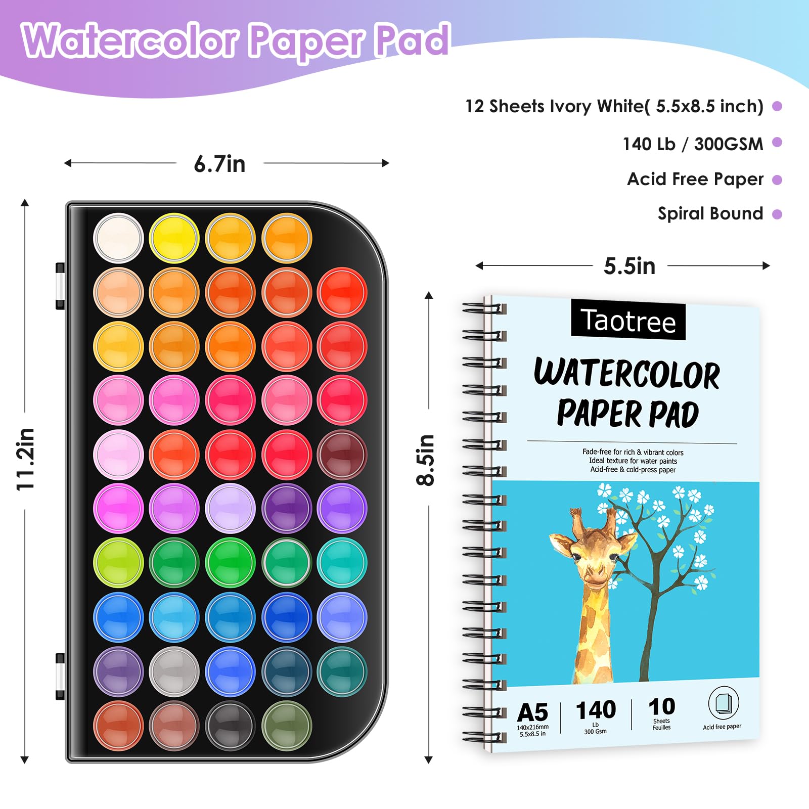 Taotree 12-page spiral watercolor pad provides sturdy support