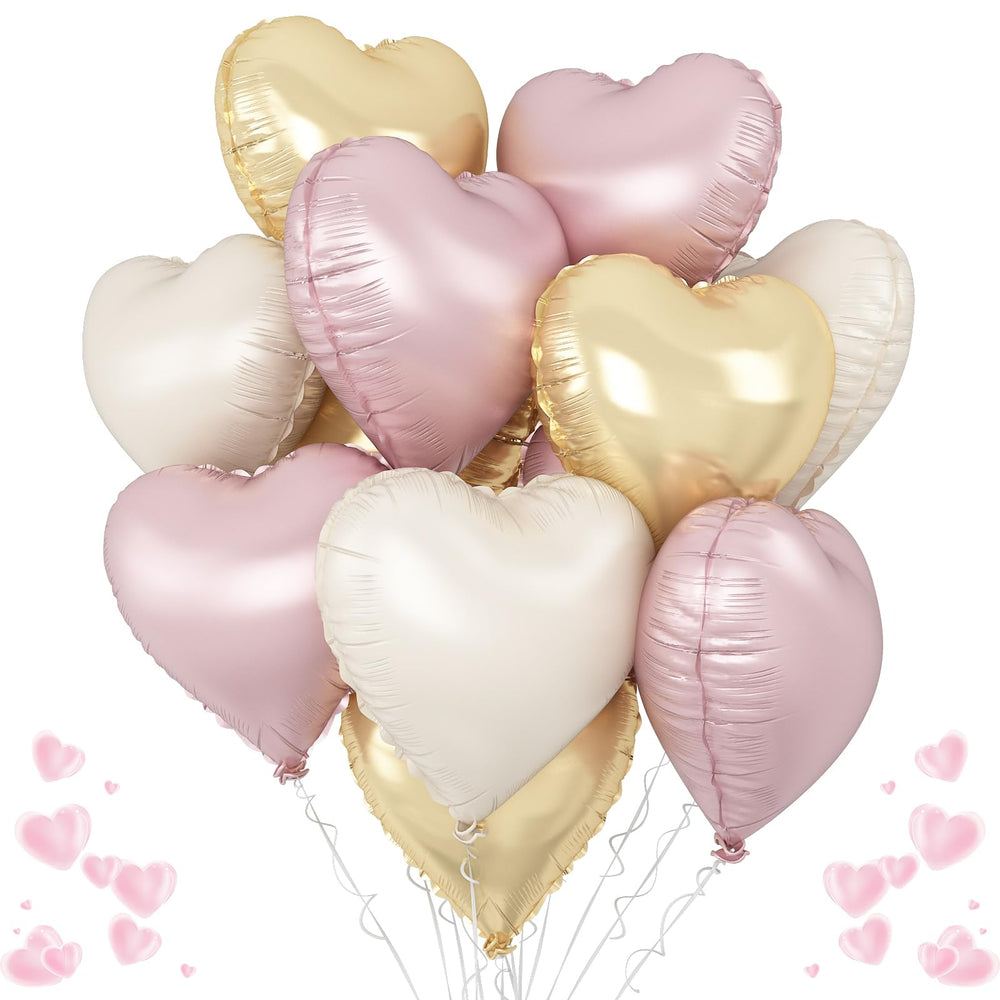 TAOYE dusty pink cream heart balloons 12pc set for chic party decor.