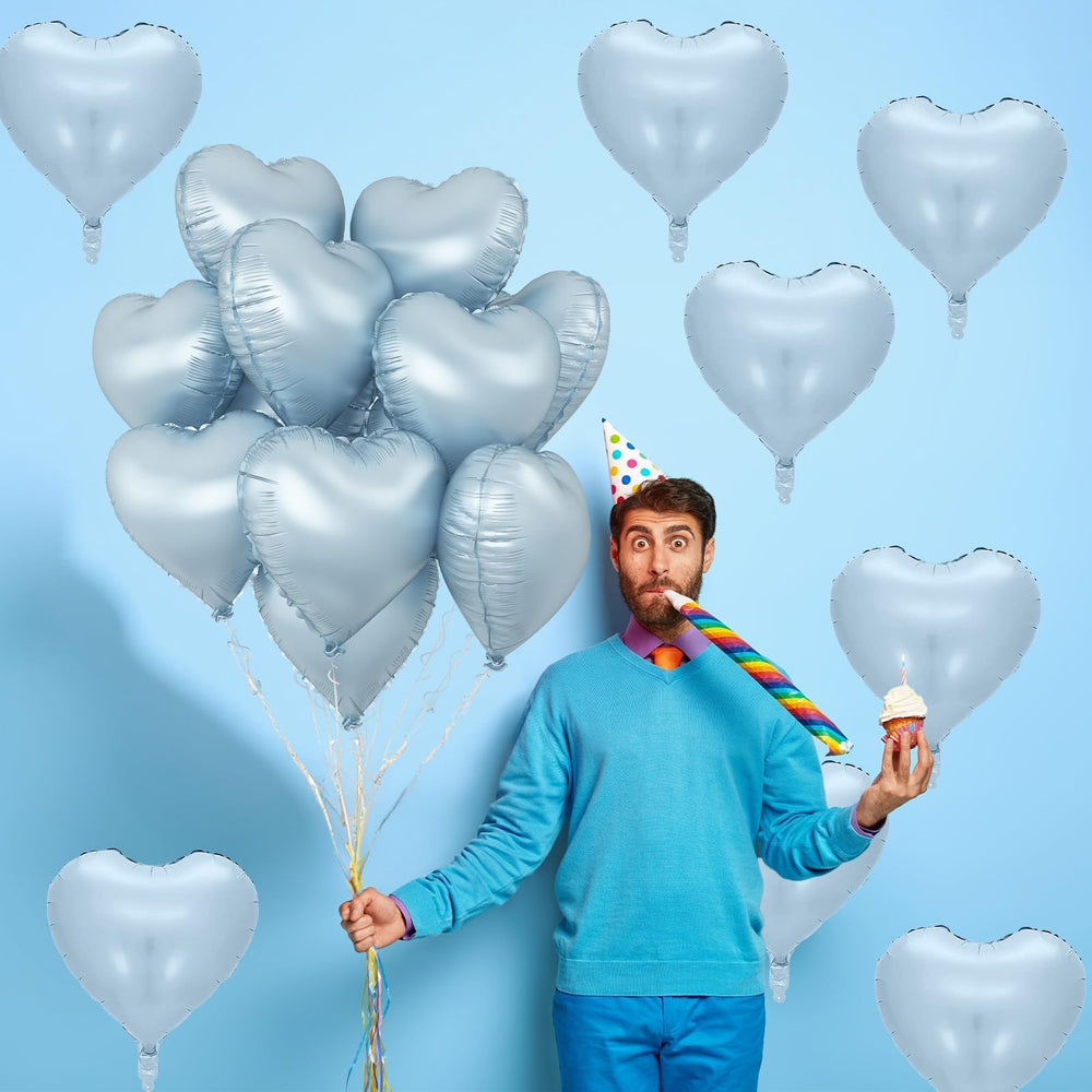 TAOYE closeup of ice blue heart balloon sheen and finish