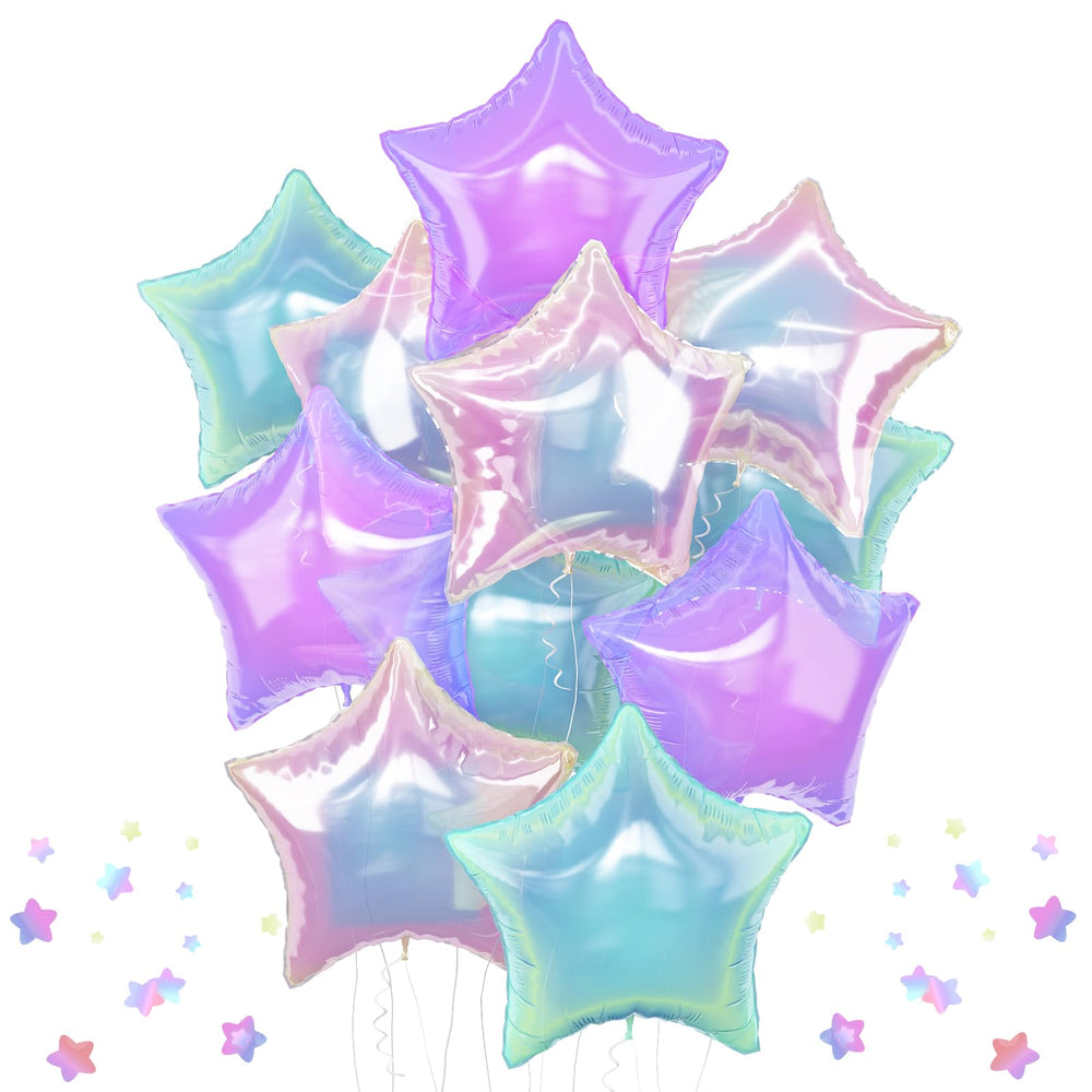 TAOYE iridescent star balloons 18 inch create a striking centerpiece for parties.