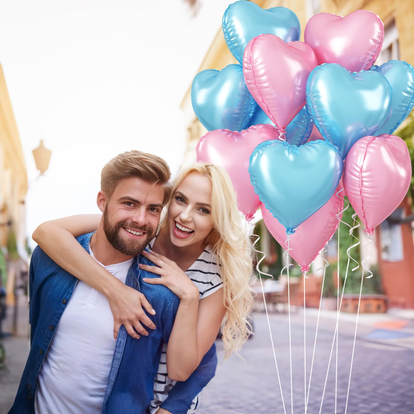 TAOYE pastel pink and blue heart balloons with shimmering foil finish