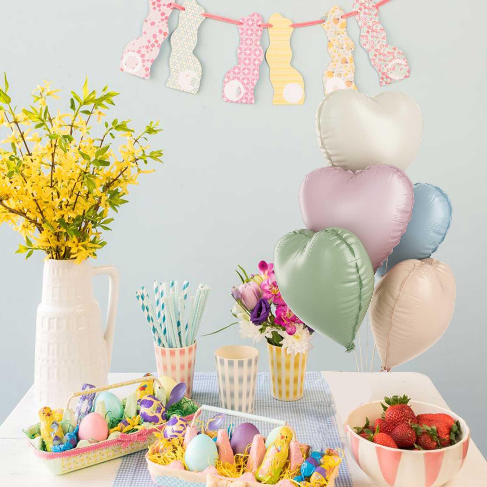 TAOYE pastel heart foil balloons on wall decor for festive backdrops