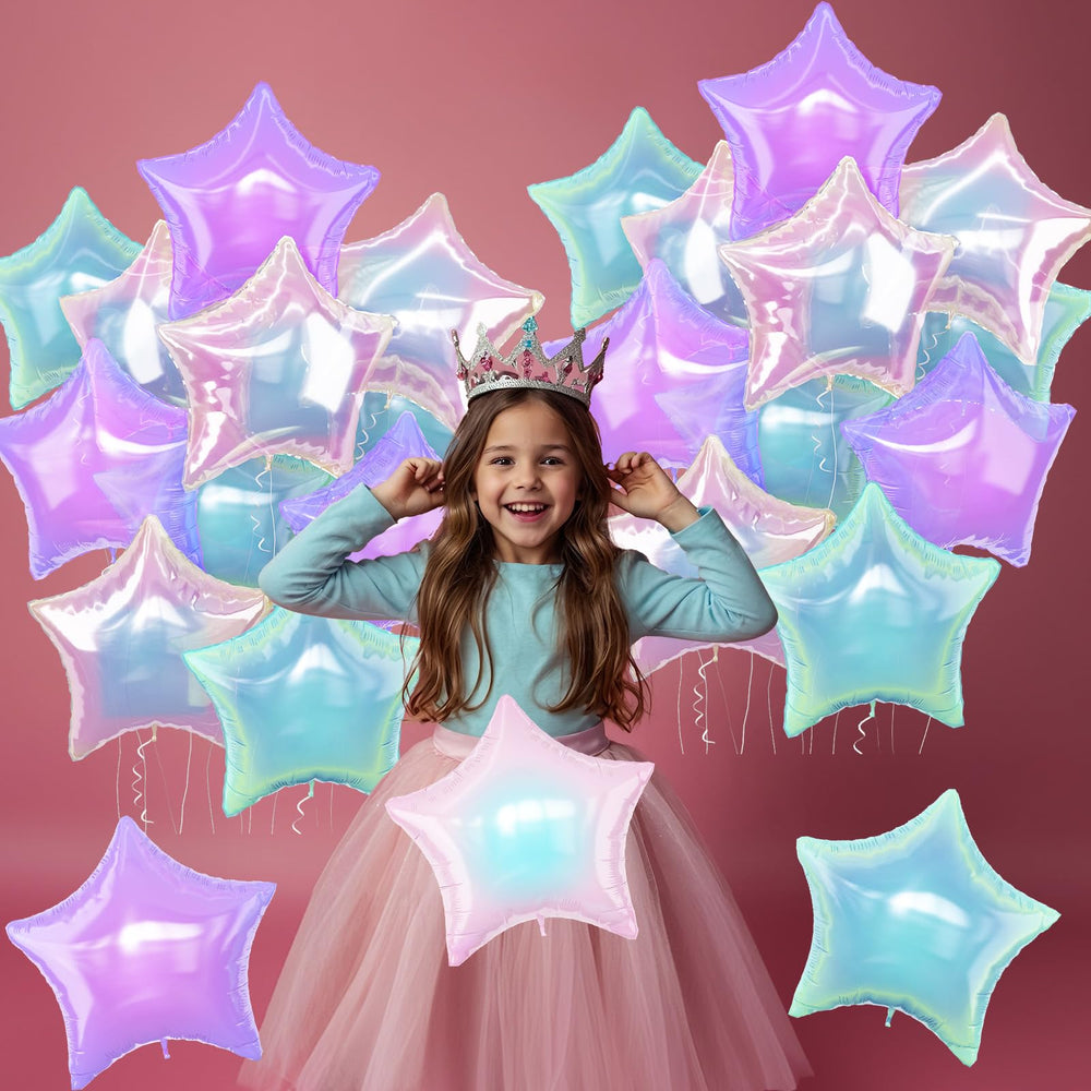 TAOYE pastel rainbow star balloons suit kid’s birthdays and themed parties.