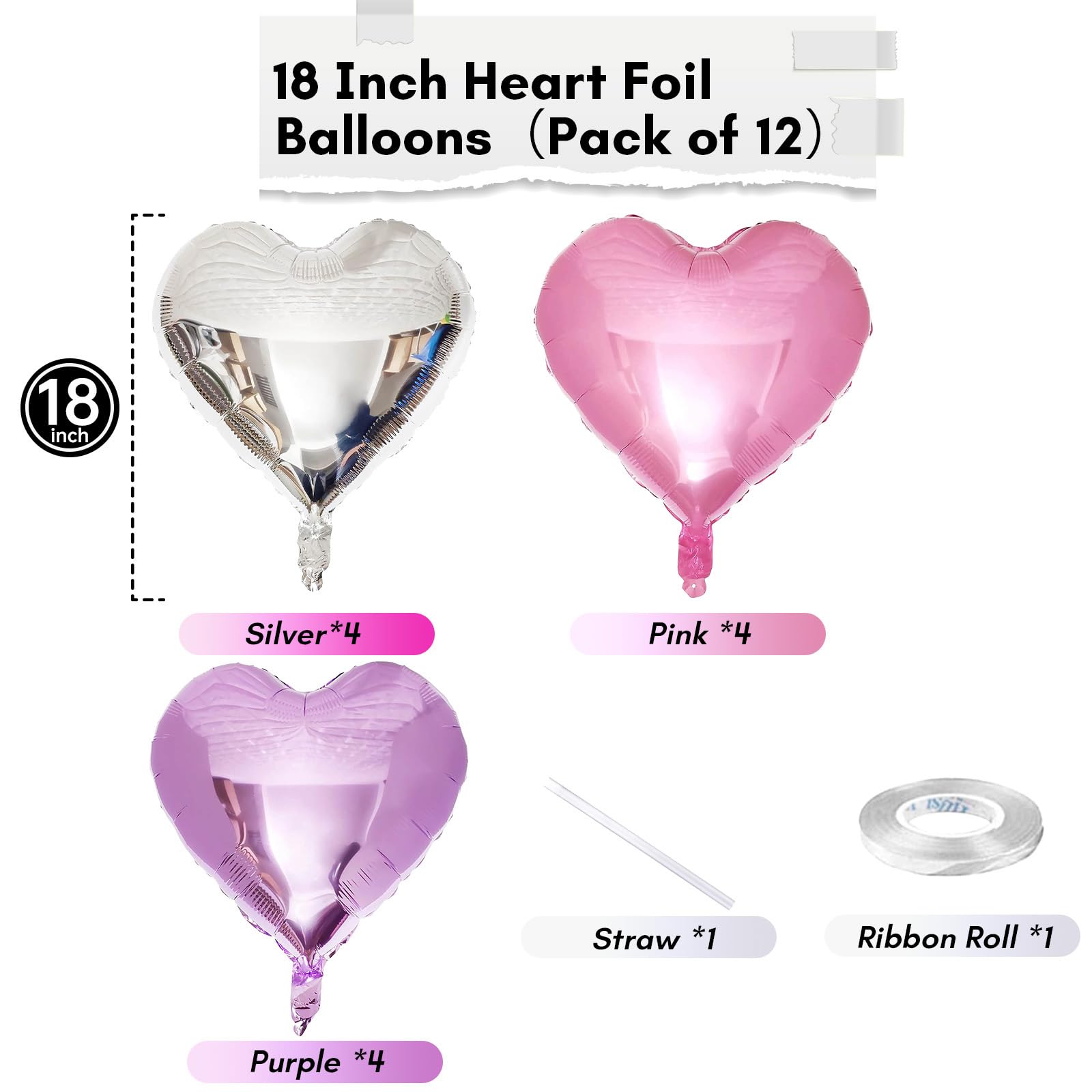 TAOYE purple heart foil balloons add romantic lavender accents.