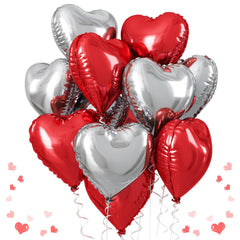 TAOYE red-silver heart balloons 18 inch pack for romantic party decor