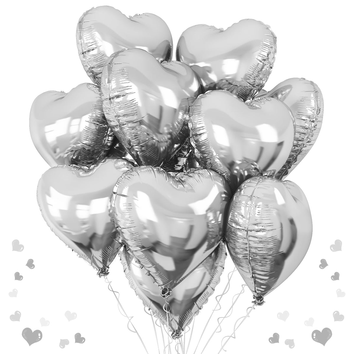 TAOYE Silver Heart Foil Balloons, 18-inch, ideal for stunning party decor