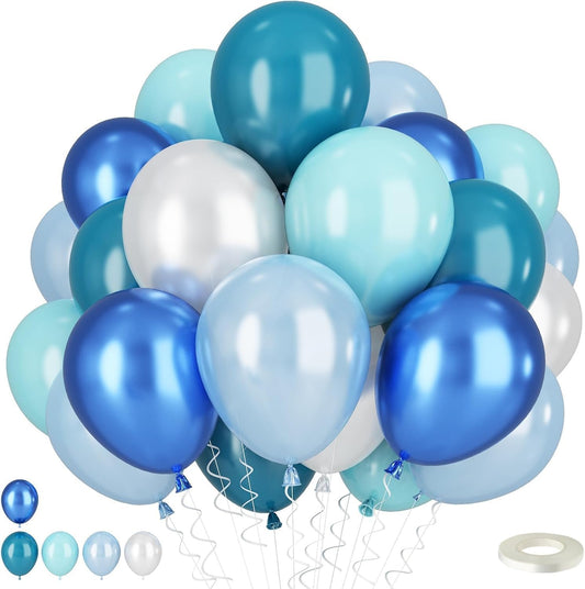 TAOYE teal blue white 12in balloon collection for sea-themed parties and easy decor.