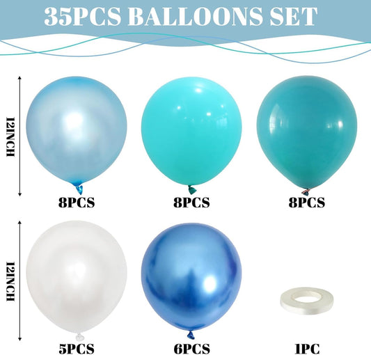 TAOYE undersea blue white balloons perfect for ocean party accents.