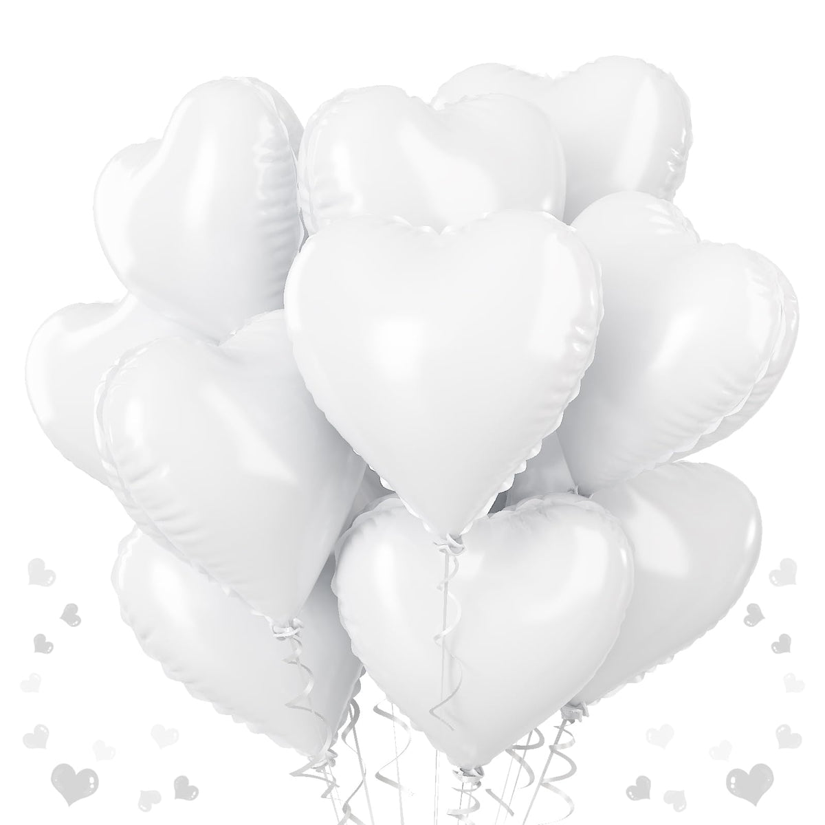 TAOYE White Heart Foil Balloons 18-inch bundle for elegant wedding decor.