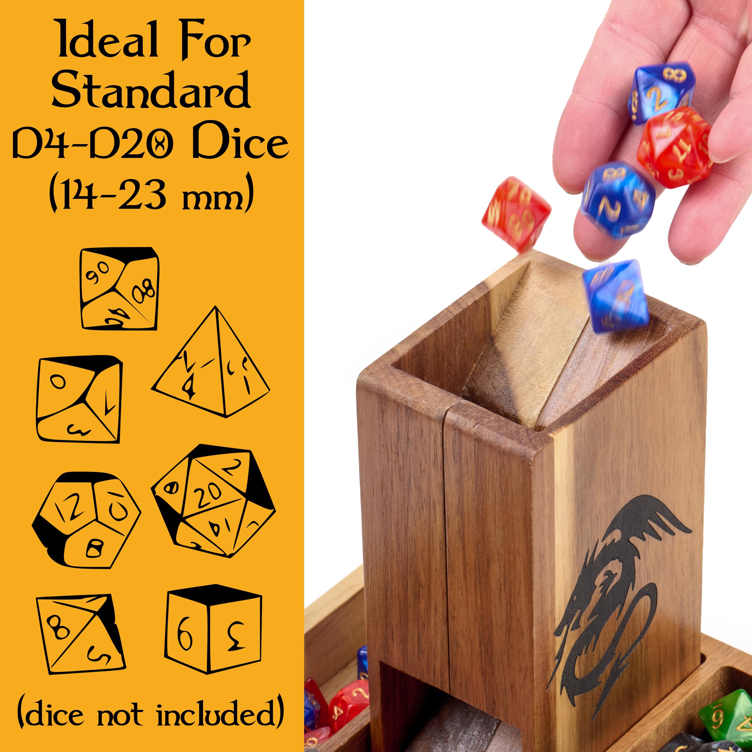 Tapeera wooden dice tower entrance 2.5x2 inches ensures wide dice entry